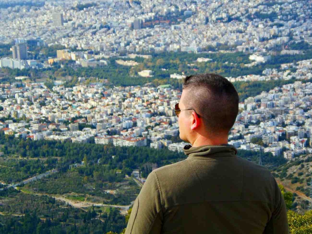 man exploring athens, greece