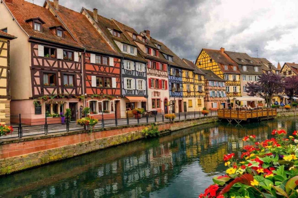 southern france real estate near colorful canal houses.