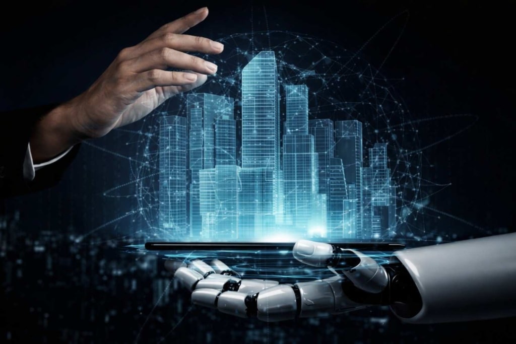 ai content and systems specialist elevating a futuristic digital city.