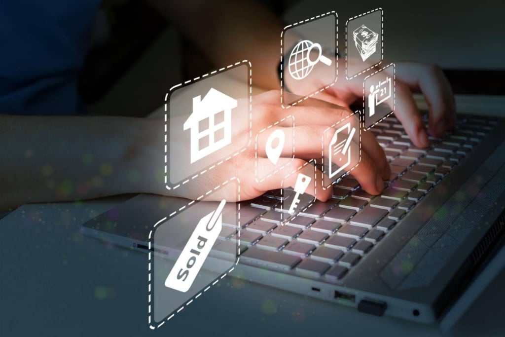 real estate listing copywriting on a laptop